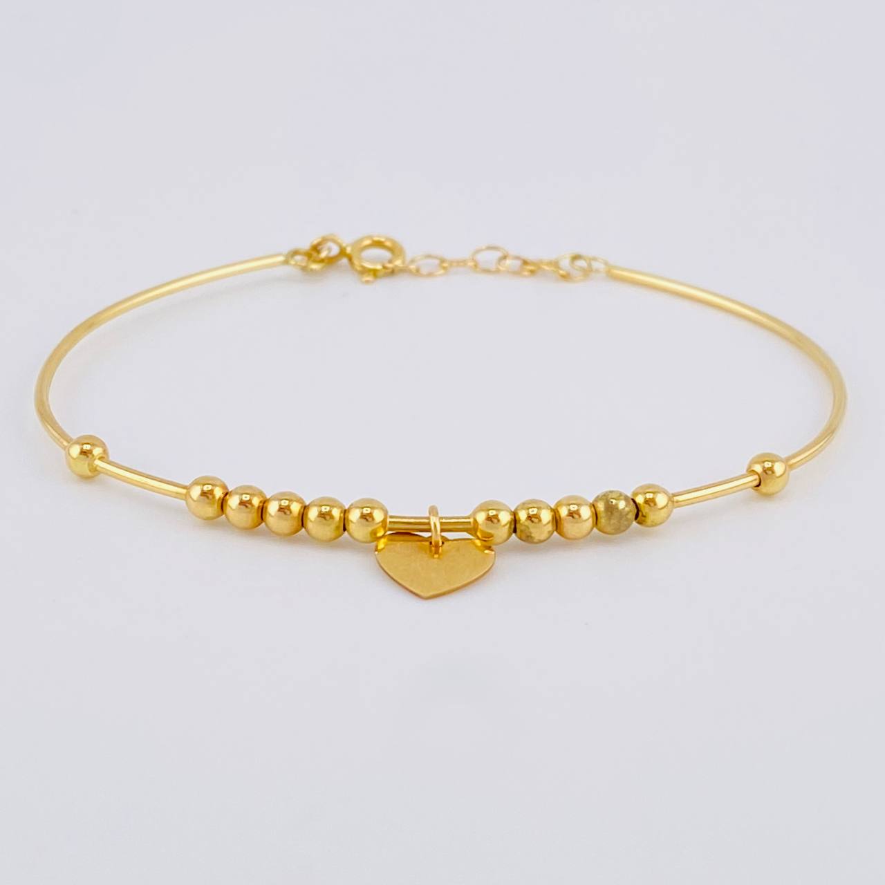 Bracelet Hoop Beads Heart Plate 3.8 g / 7 in / 3 mm Yellow Gold 18K