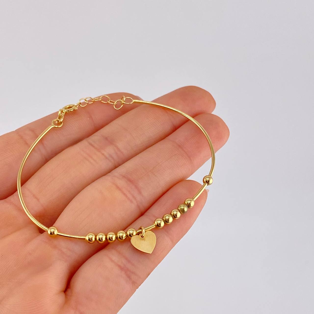 Bracelet Hoop Beads Heart Plate 3.75 g / 6 3/4 in / 3 mm Yellow Gold 18K
