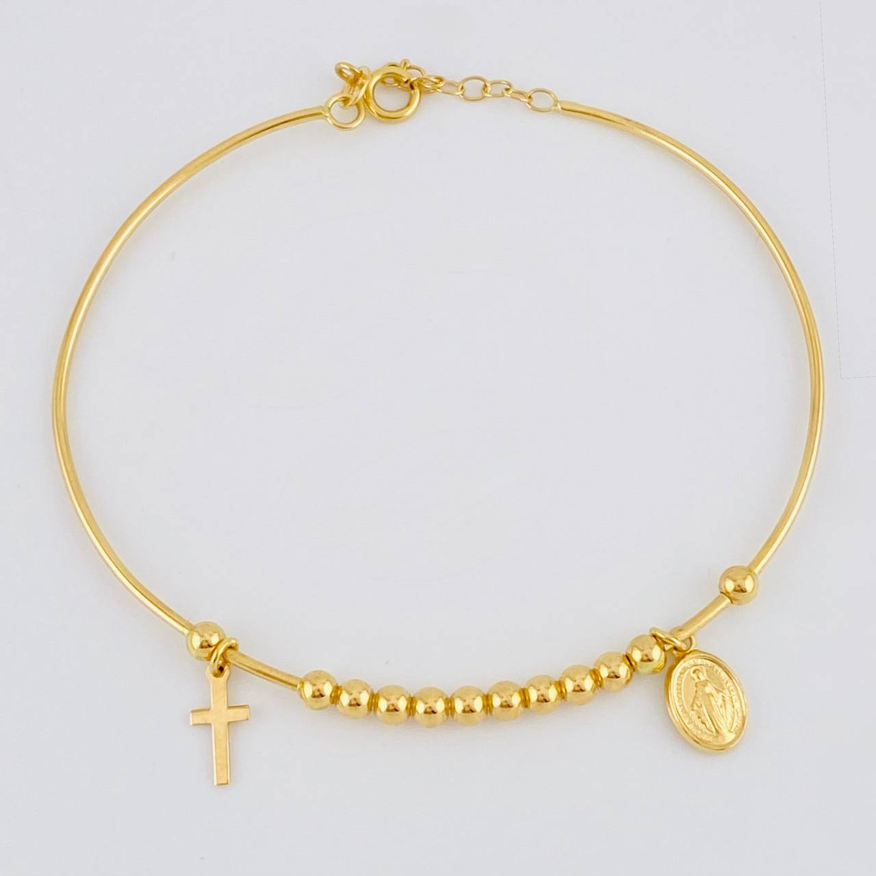 Bracelet Hoop Beads Miraculous Virgin 4.35 g / 7 in / 3 mm Yellow Gold 18K