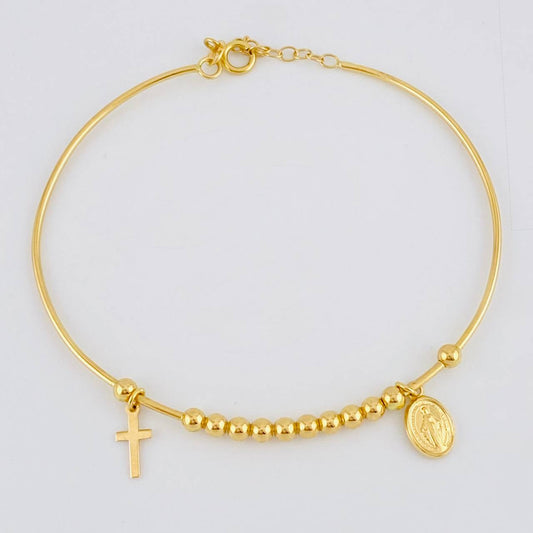 Bracelet Hoop Beads Miraculous Virgin 4.35 g / 7 1/4 in / 3 mm Yellow Gold 18K