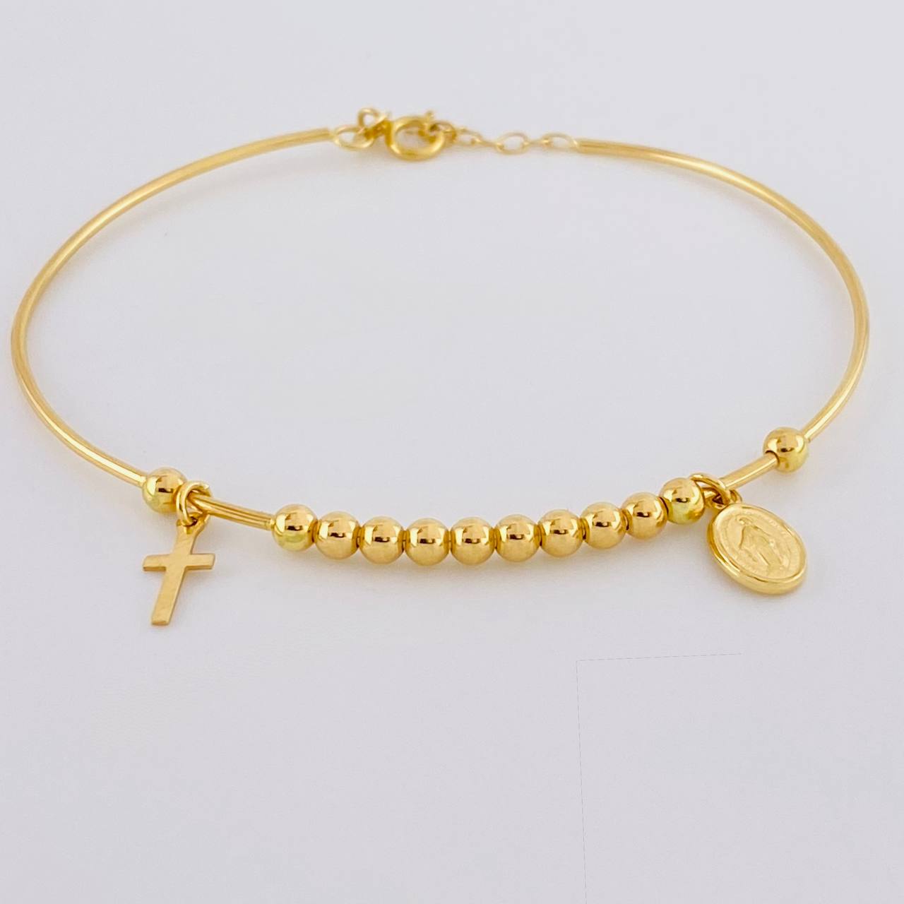 Pulso Aro Bolas Virgen Milagrosa 4.35 g / 7 1/4 in / 3 mm Oro Amarillo 18K