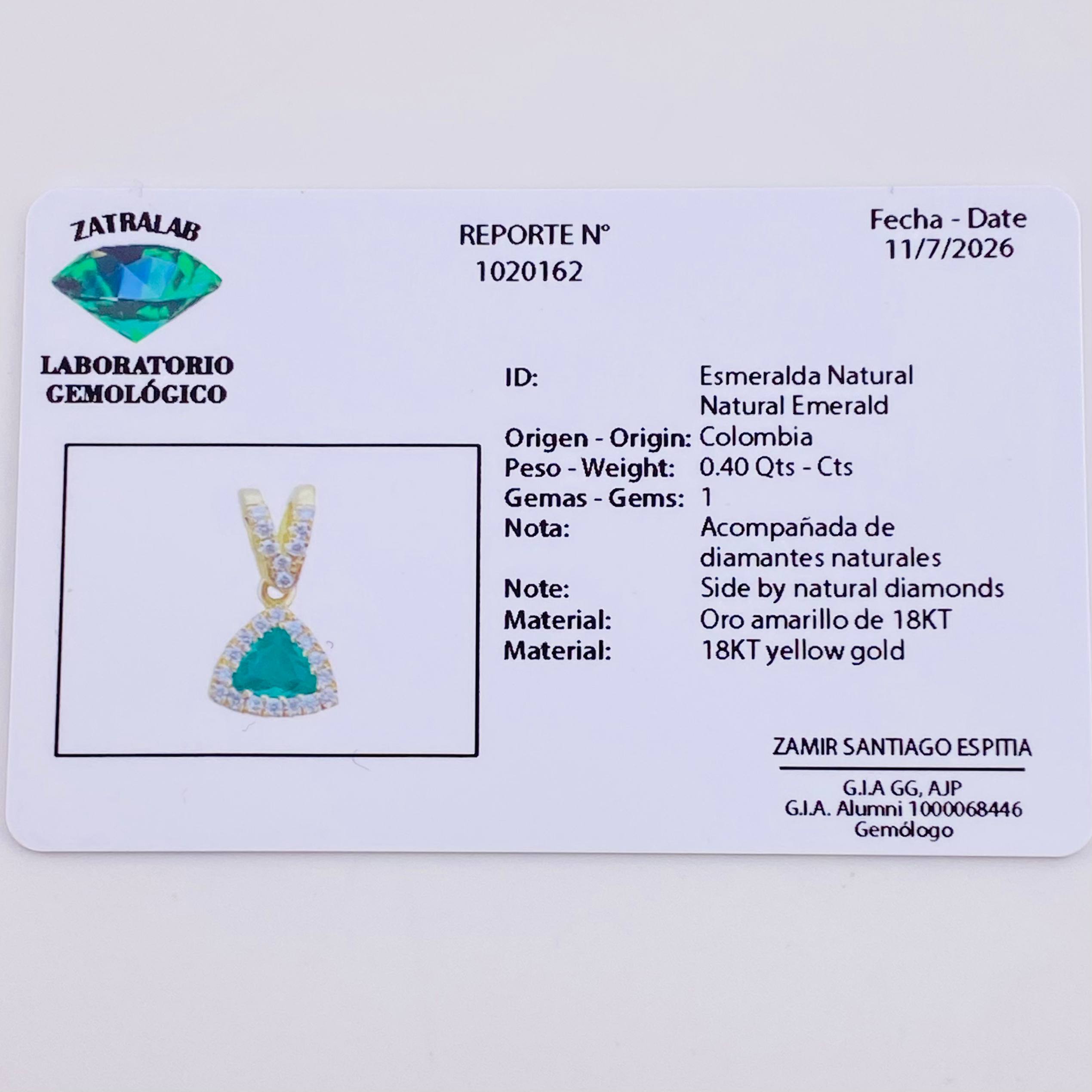 Pendant Glamour Emerald 40pts Diamond 0.25pts 2.05g / 3/4 in 18K Yellow Gold