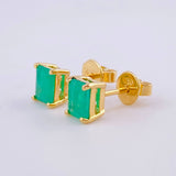 Stud Earrings Square Basket Emerald 100pts 2.1g / in / 6.2mm 18K Yellow Gold