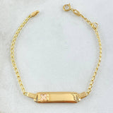 Pulso Bebé Espiga Placa Rectangular Trebol 1.75gr / 12cm-14cm / 1.6mm Resina Perlada Graduable Oro Amarillo 18K *