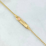 Pulso Bebé Espiga Placa Rectangular Trebol 1.75gr / 12cm-14cm / 1.6mm Resina Rosada Graduable Oro Amarillo 18K *