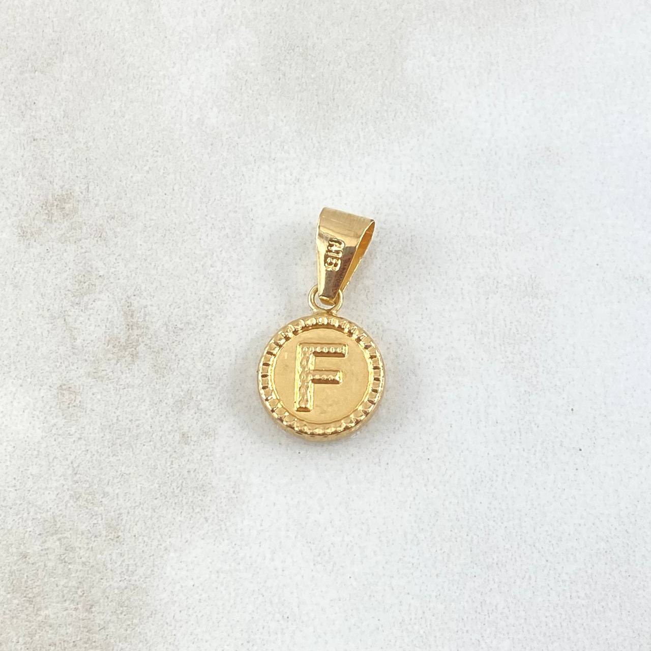 Pendant Letter F 0.6gr / 2cm / Yellow Gold 18K Bordered Circle