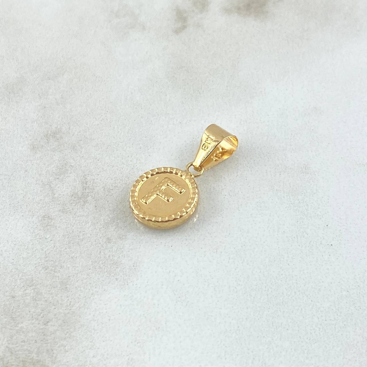 Pendant Letter F 0.65gr / 2cm / Yellow Gold 18K Bordered Circle ©