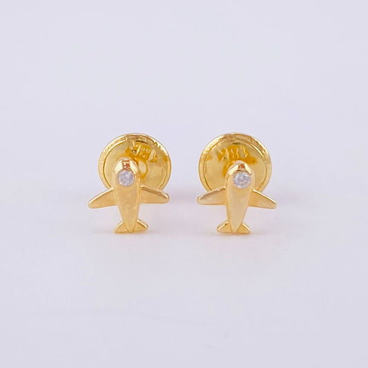 Stud Earrings Airplane 0.55g / in / 5.7mm Yellow Gold 18K
