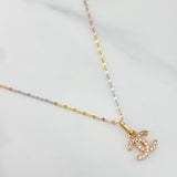 Set Mirror Flower Chain + Crossed Wave Pendant / 1.3gr / 17 3/4 in Three 18K Golds