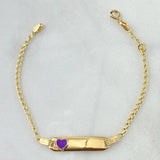 Bracelet Baby Spike Rectangular Plate Heart 1.8gr / 12cm-14cm / 1.6mm Purple Resin Adjustable Yellow Gold 18K *