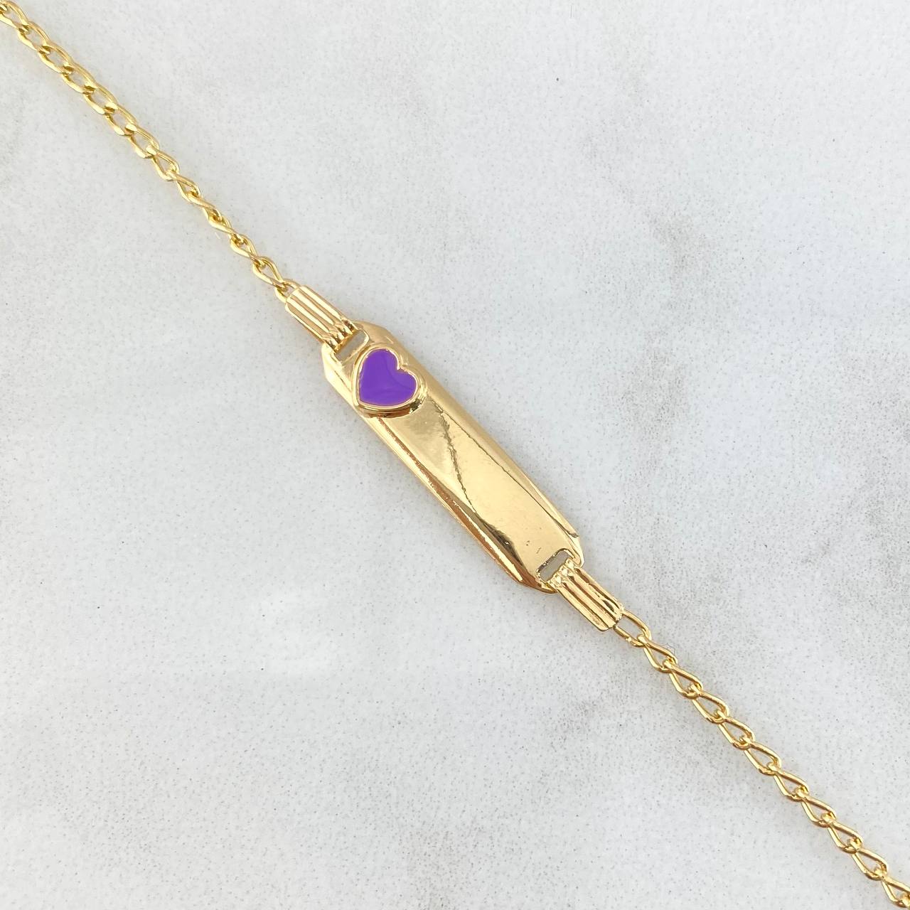 Bracelet Baby Spike Rectangular Plate Heart 1.8gr / 12cm-14cm / 1.6mm Purple Resin Adjustable Yellow Gold 18K *