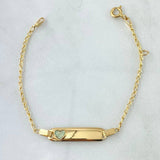 Pulso Bebé Espiga Placa Rectangular Corazon 1.8gr / 12cm-14cm / 1.6mm Resina Verde Graduable Oro Amarillo 18K ©