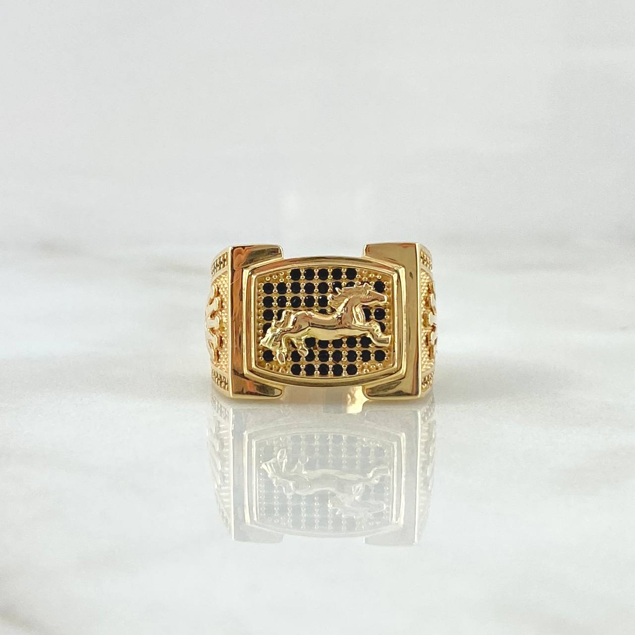 Anillo Caballo RX 10.55gr / T9 / Circones Negros Oro Amarillo 18K ©