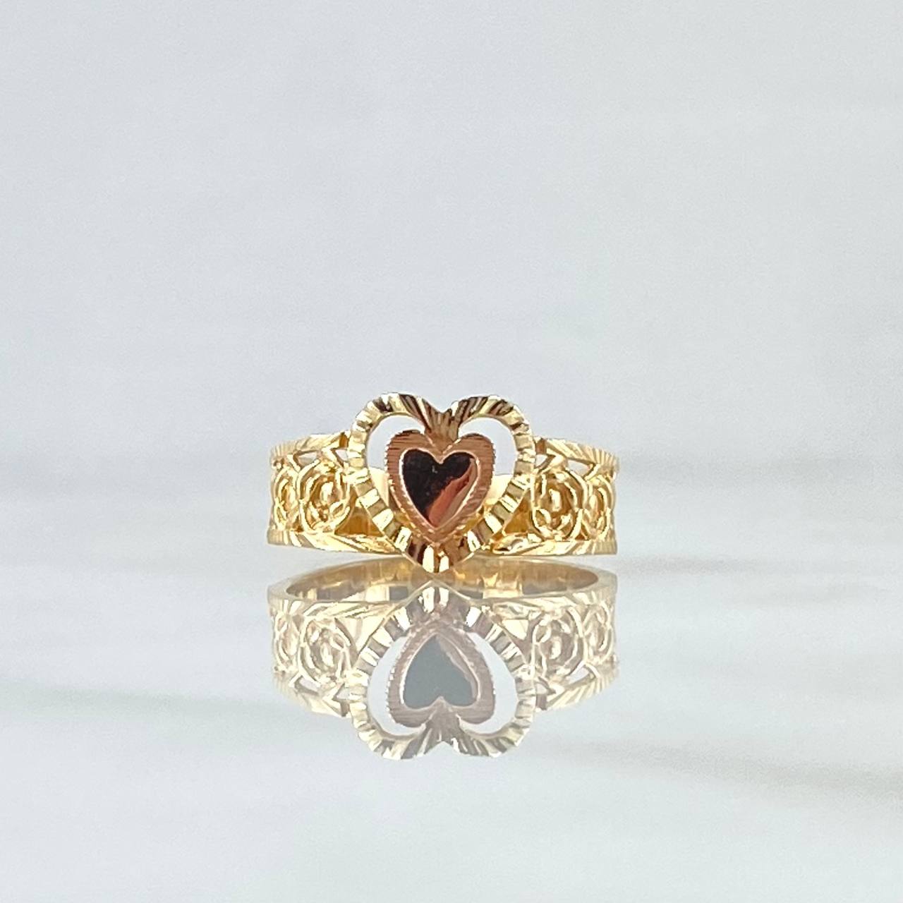 Anillo Rosas Corazon 3.4gr / T4 3/4 / Diamantado Oro Amarillo 18K ©