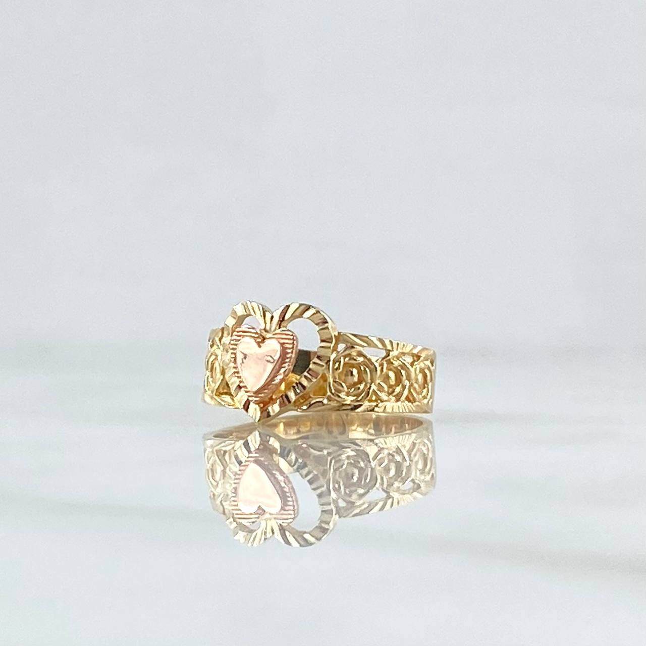 Anillo Rosas Corazon 3.2gr / T4 3/4 / Diamantado Dos Oros Amarillo Rosa 18K ©