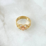 Anillo Rosas Corazon 3.2gr / T4 3/4 / Diamantado Dos Oros Amarillo Rosa 18K ©