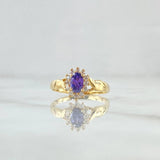 Anillo Flor Doce Petalos 2.45gr / T7 / Circones Blancos Morado Oro Amarillo 18K ©