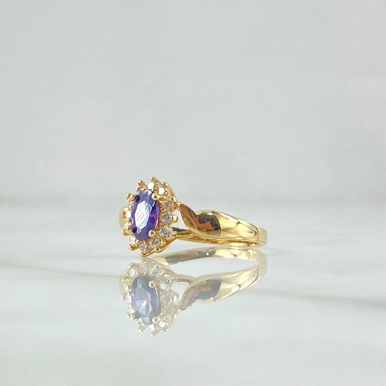 Anillo Flor Doce Petalos 2.45gr / T7 / Circones Blancos Morado Oro Amarillo 18K ©