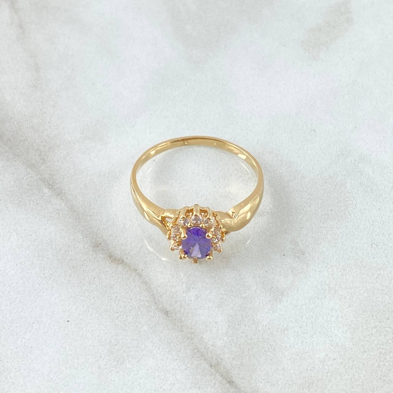 Anillo Flor Doce Petalos 2.45gr / T7 / Circones Blancos Morado Oro Amarillo 18K ©