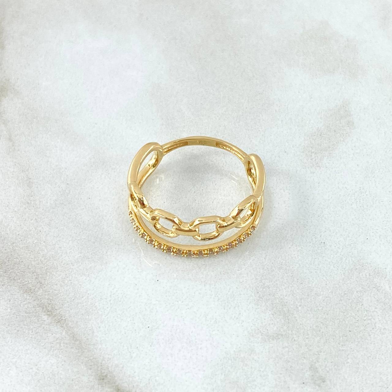 Anillo Roll-On Lineal 2.85gr / T5 3/4 / Circones Blancos Oro Amarillo 18K *