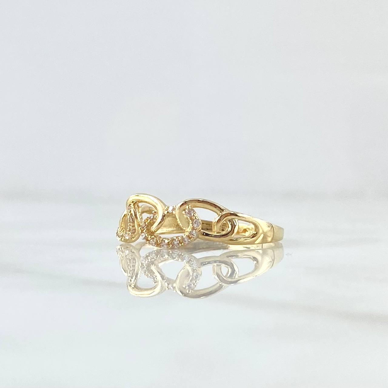 Anillo Cubano Rustico 2.6gr / T9 / Circones Blancos Oro Amarillo 18K ©
