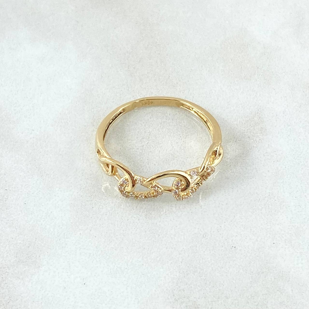 Anillo Cubano Rustico 2.6gr / T9 / Circones Blancos Oro Amarillo 18K ©