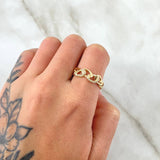 Anillo Cubano Rustico 2.6gr / T9 / Circones Blancos Oro Amarillo 18K ©