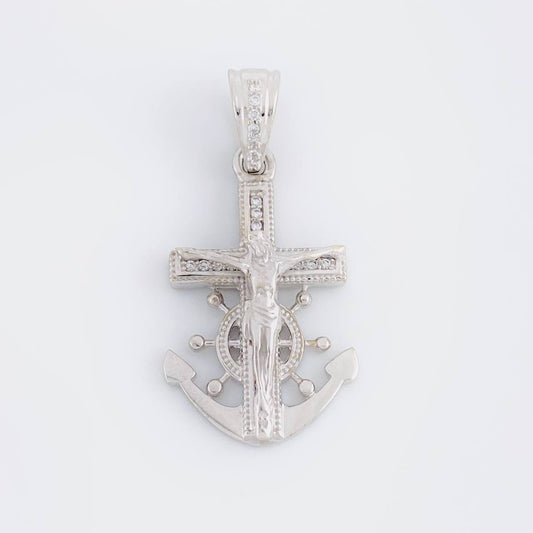Dije Ancla Timon Cruz Cristo 4.5g / 1 1/4 in Oro Blanco 18K