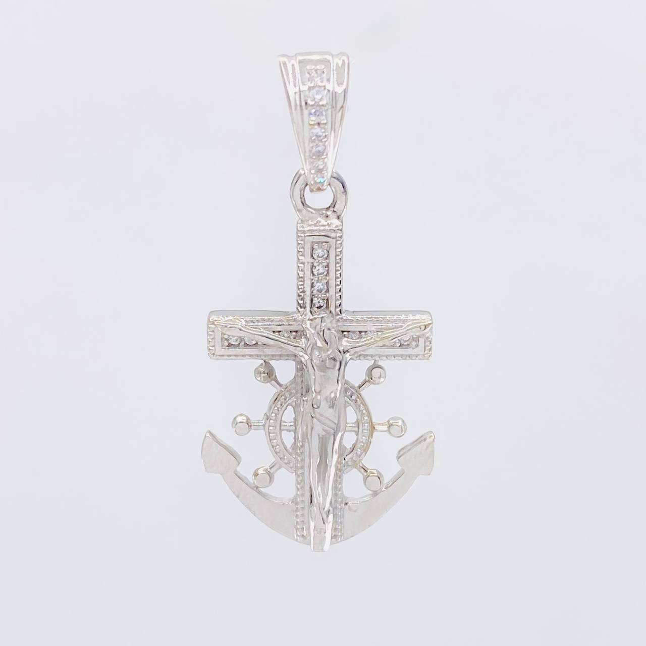 Dije Ancla Timon Cruz Cristo 4.5g / 1 1/4 in Oro Blanco 18K