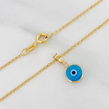 Set Cadena Rolo + Dije Ojo Turco / 2.25g / 18 in Oro Amarillo 18K