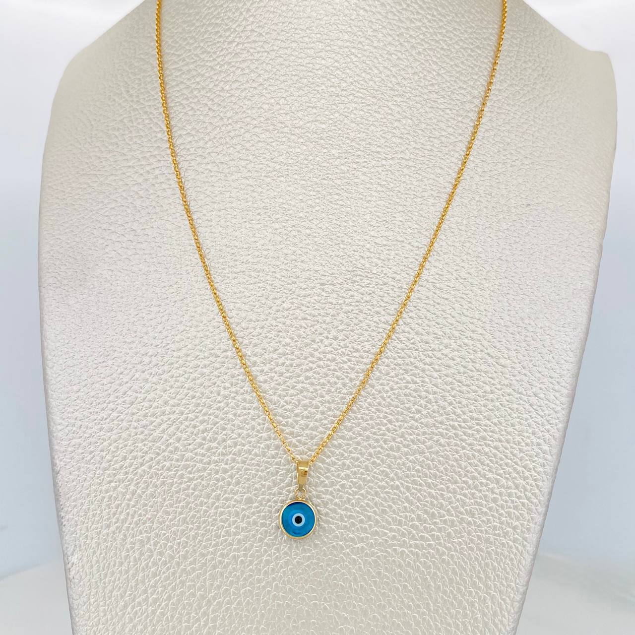 Set Cadena Rolo + Dije Ojo Turco / 2.25g / 18 in Oro Amarillo 18K