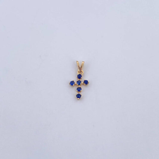 Dije Cruz 0.35gr / 1.3cm / Zafiros 18 Pts Oro Amarillo 18K (Joya) &