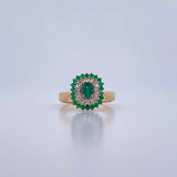 Dense Rectangle Ring 4.05gr / Size 6 1/4 / Emeralds 58 Pts Diamonds 12 Pts 18K Yellow Gold (Jewel) &