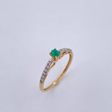 Ring Solitaire Churumbela 1.25gr / Size 6 3/4 / Emeralds 13 Pts Diamonds 11 Pts Two Yellows Whites 18K Gold (Jewel) &