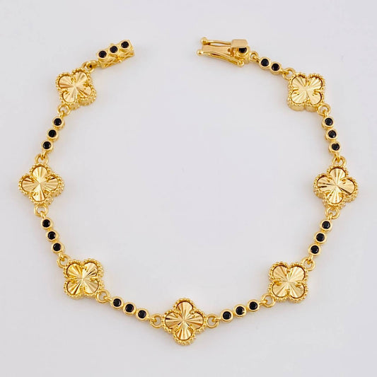 Pulso Burbujas De Trebol Diamantada 10.25 g / 7 1/4 in / 9.2 mm Oro Amarillo 18K