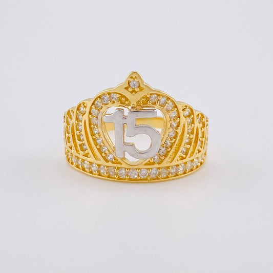 Anillo 15'S Corona 3.6 g / T6 1/2 Dos Oros Amarillo Blanco 18K