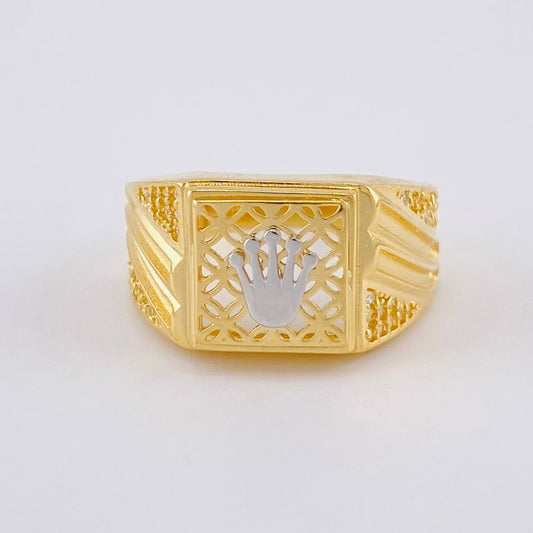 Filigree Crown Ring 5.95 g / T9 1/2 Two Yellow White Gold 18K