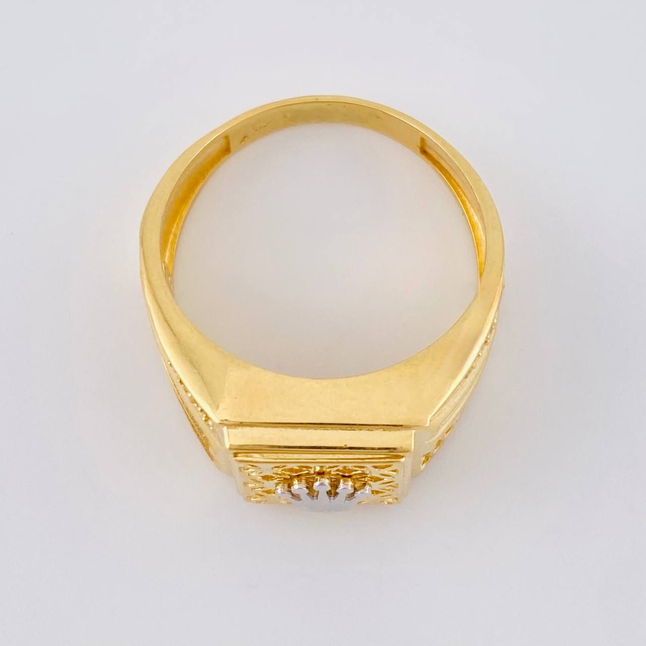 Filigree Crown Ring 5.95 g / T9 1/2 Two Yellow White Gold 18K