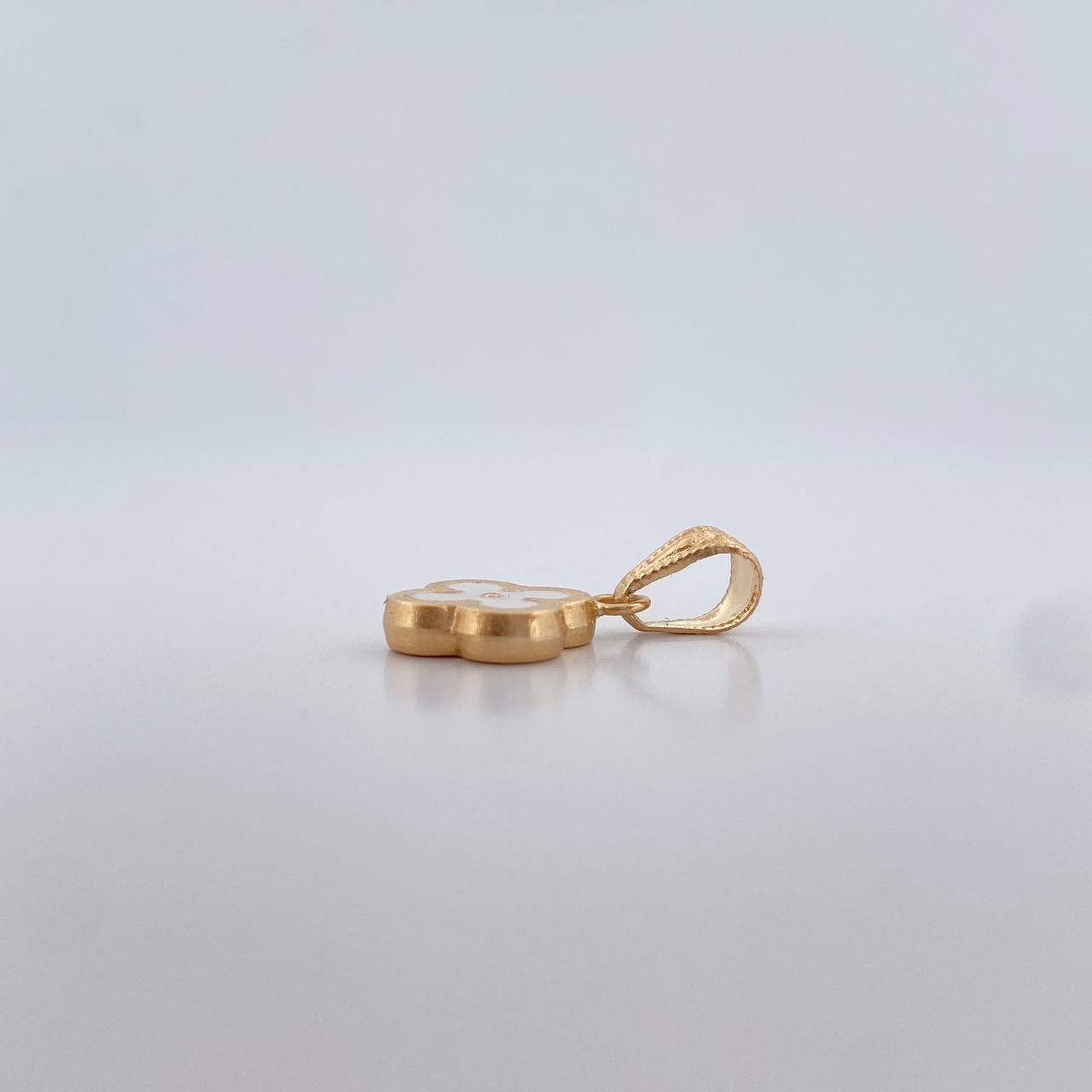 Dije Trebol 0.75gr / 1.8cm / Electroestatico Blanco Oro Amarillo 18K &