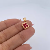Dije Trebol 0.65gr / 1.8cm / Electroestatico Rojo Oro Amarillo 18K &