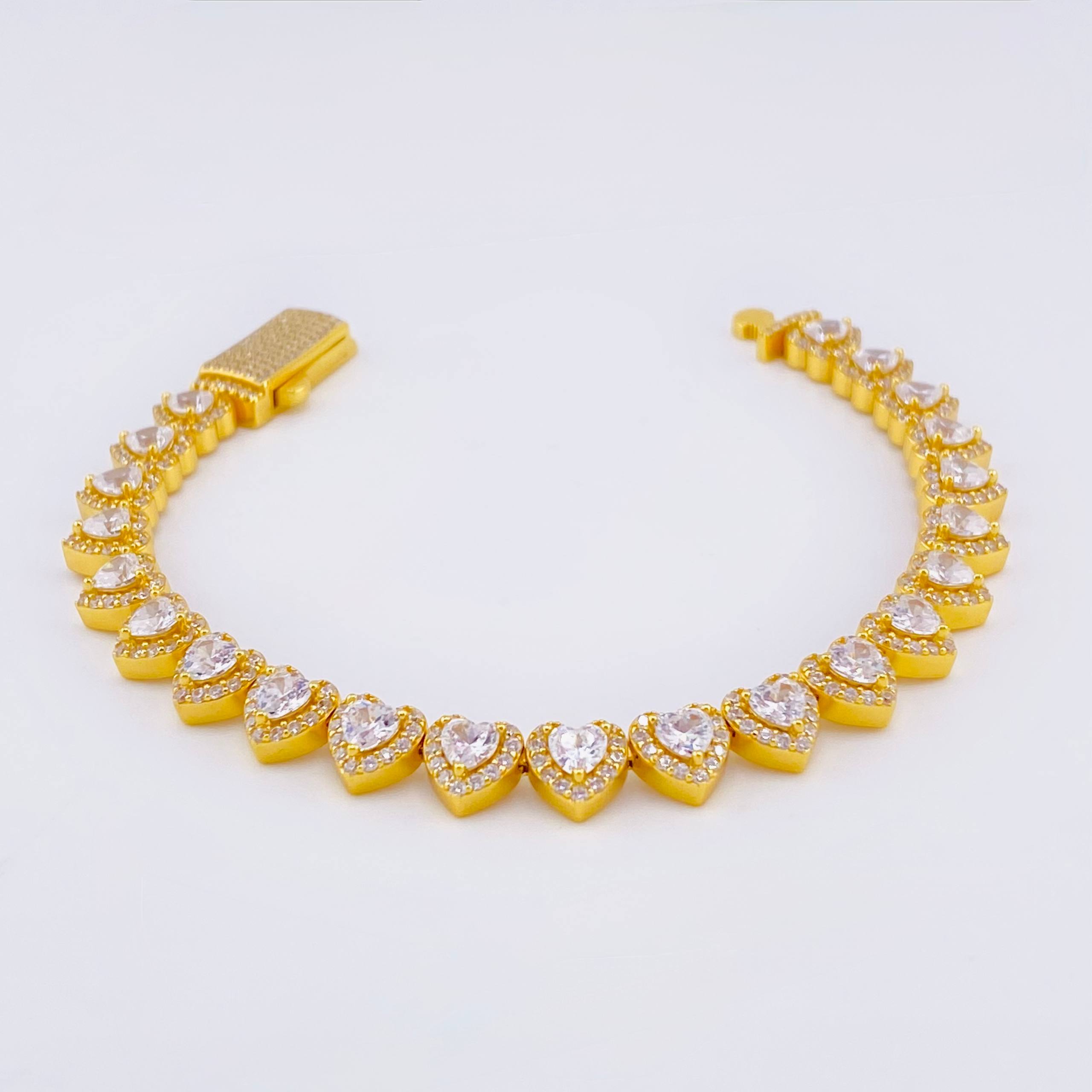 Pulso Tenis Corazones Amarillo 17.25gr / 7 in / 7.2mm Plata 925 *