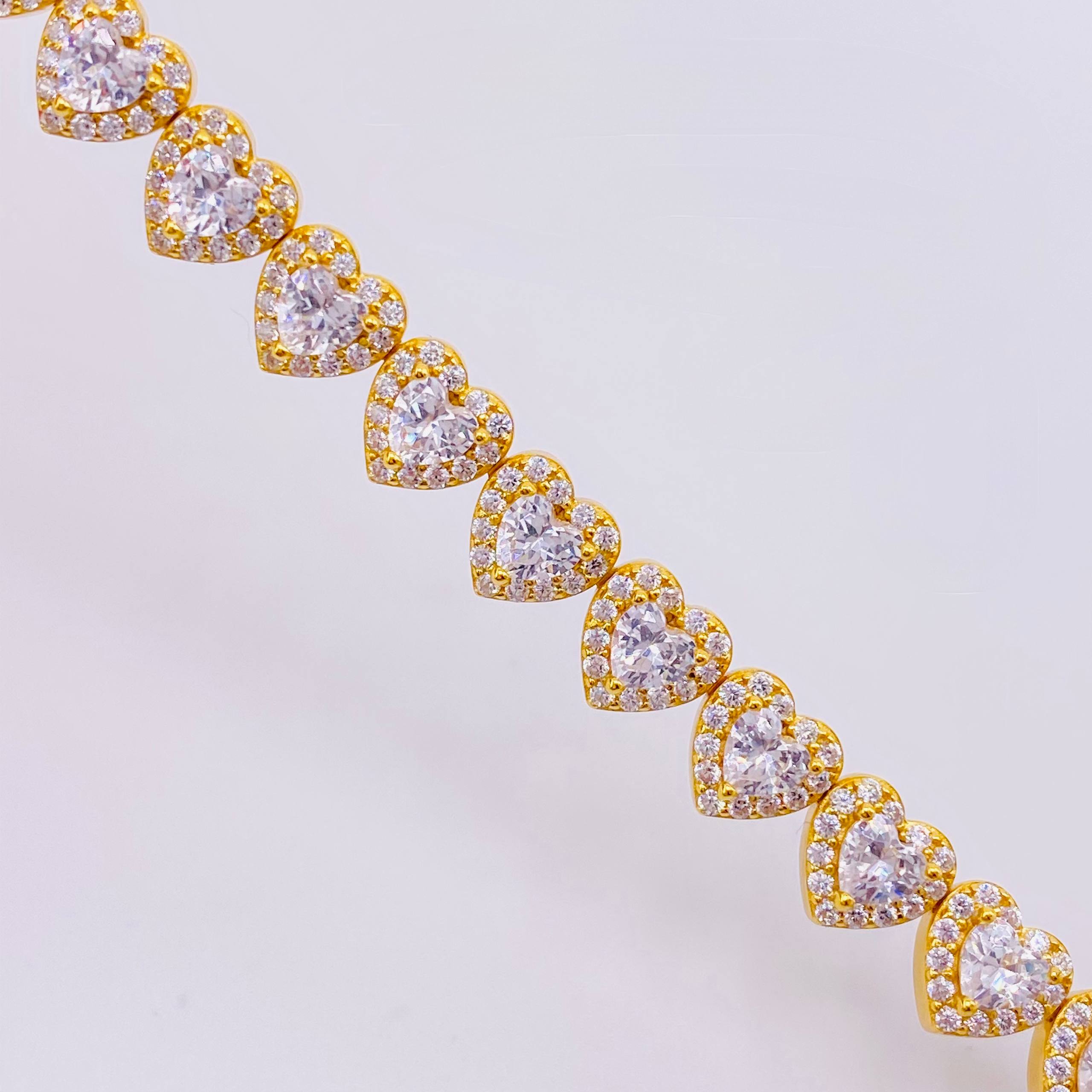 Pulso Tenis Corazones Amarillo 17.25gr / 7 in / 7.2mm Plata 925 *