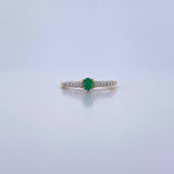 Solitaire Ring Churumbela 1.9gr / Size 6 3/4 / Emeralds 14 Pts Diamonds 11 Pts Two Yellows White Gold 18K (Jewelry) &