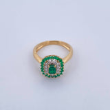 Dense Rectangle Ring 4.05gr / Size 6 1/4 / Emeralds 58 Pts Diamonds 12 Pts 18K Yellow Gold (Jewel) &