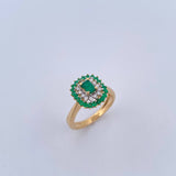 Dense Rectangle Ring 4.05gr / Size 6 1/4 / Emeralds 58 Pts Diamonds 12 Pts 18K Yellow Gold (Jewel) &