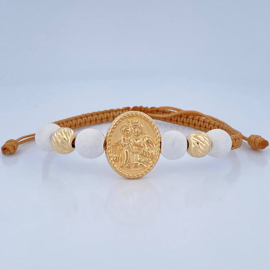 Pulsera Tejida Beige Virgen Del Carmen 1.95gr / Oro 18K $