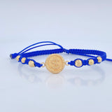 Pulsera Tejida Azul Signo Dólar 1.75gr / Oro 18K $