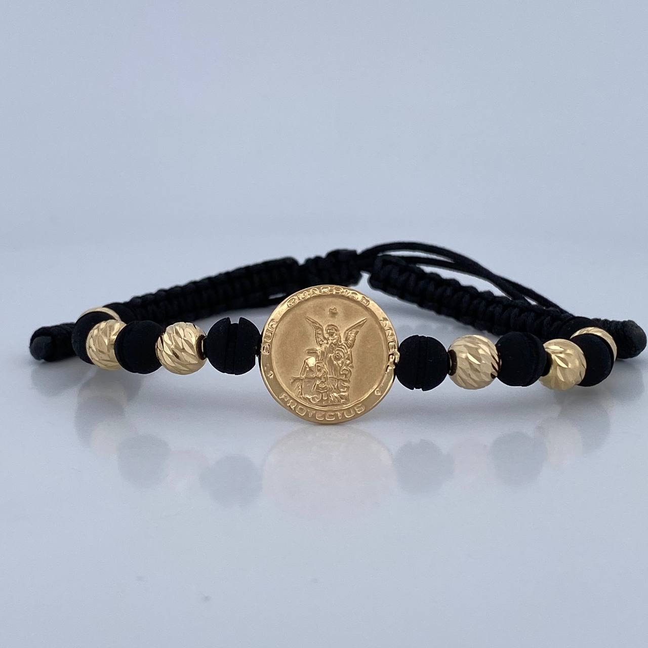 Black Woven Guardian Angel Bracelet 2.35gr / 18K Gold $