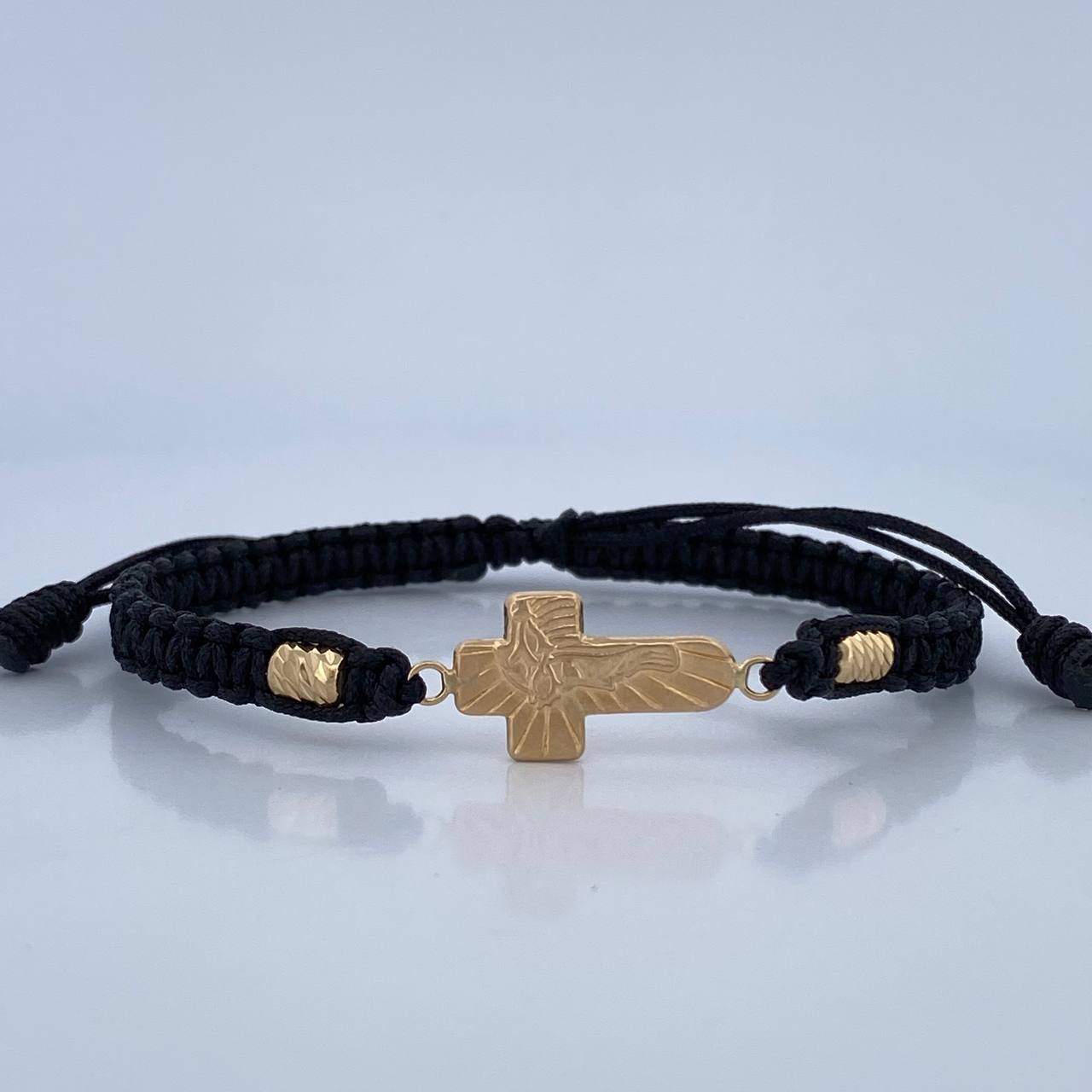 Black Woven Bracelet Christ Cross 1.1gr / 18K Gold $