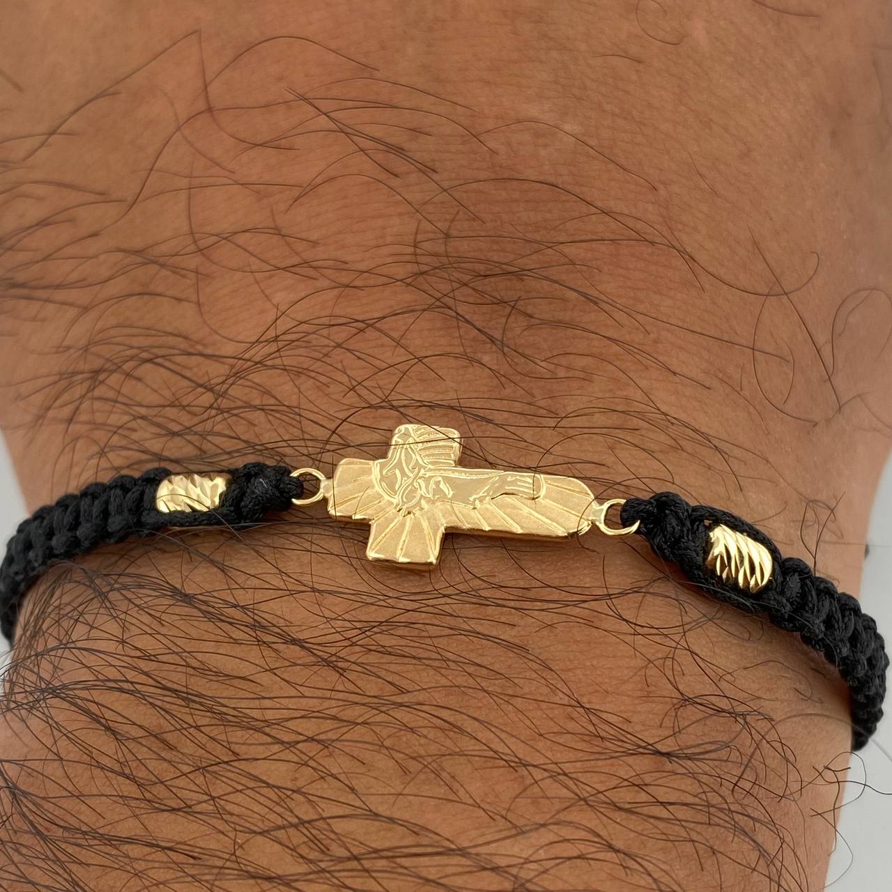 Black Woven Bracelet Christ Cross 1.1gr / 18K Gold $